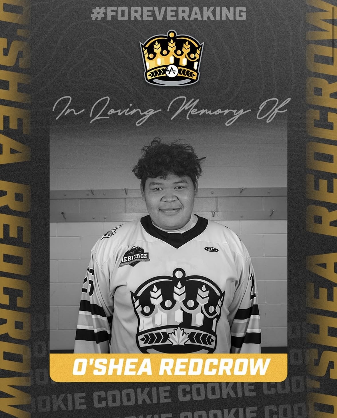 O'Shea Red Crow, 21, from Siksika Nation, played for the Strathmore Wheatland Kings junior hockey team during the 2023-24 season.