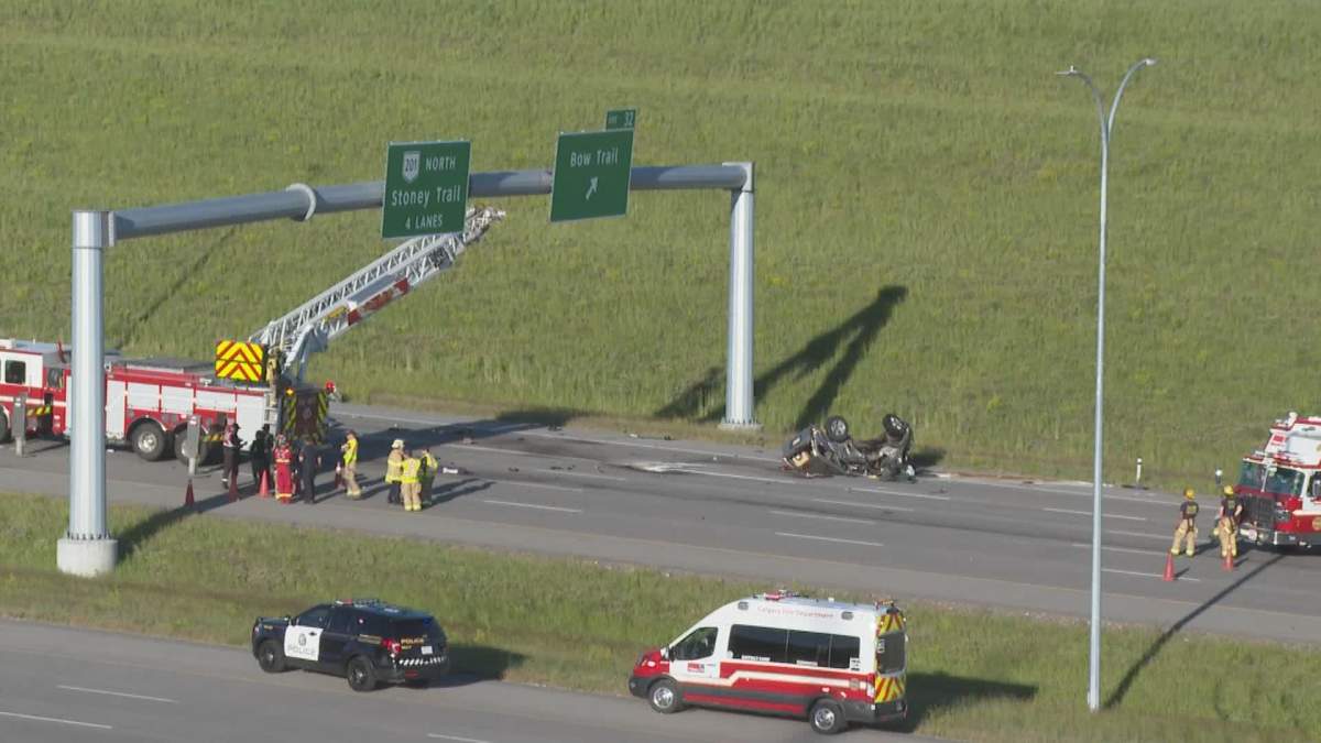 A Sunday evening crash on Stoney Trail killed one person and seriously injured another.