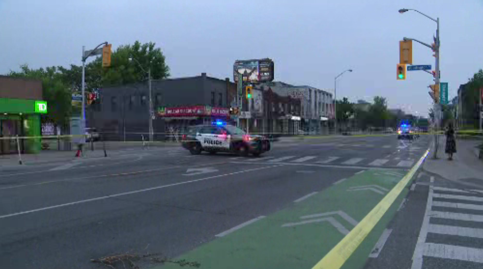 Toronto Police block off the area where a man was fatally stabbed.