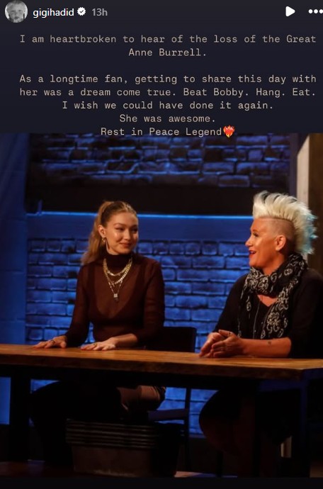 A screenshot of Gigi Hadid's Instagram Stories.