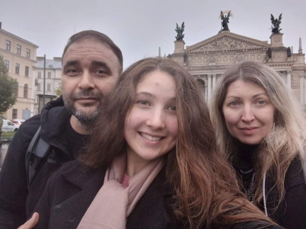 Svitlana Stasenko with her husband and daughter back in Ukraine.