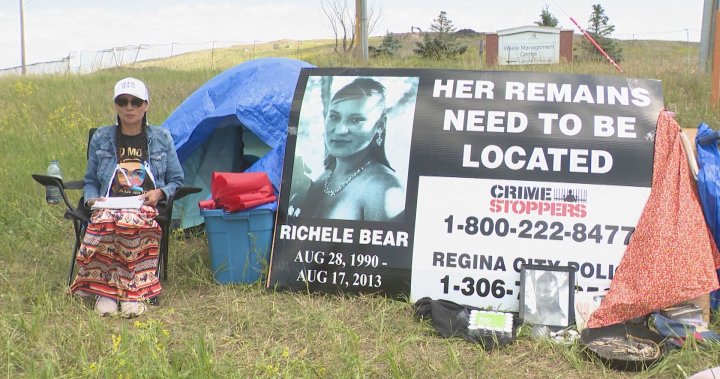 Michele Bear is camping outside the Regina Landfill calling on