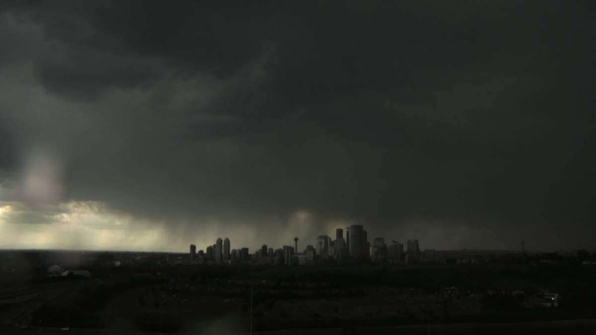 The skies grew dark over the city of Calgary when this thunderstorm rolled through the city on Tuesday afternoon.