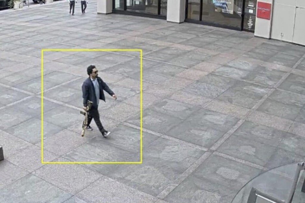 This image from surveillance video obtained by The Associated Press shows Shane Tamura outside a Manhattan office building on Monday, July 28, 2025 in New York. (AP Photo)