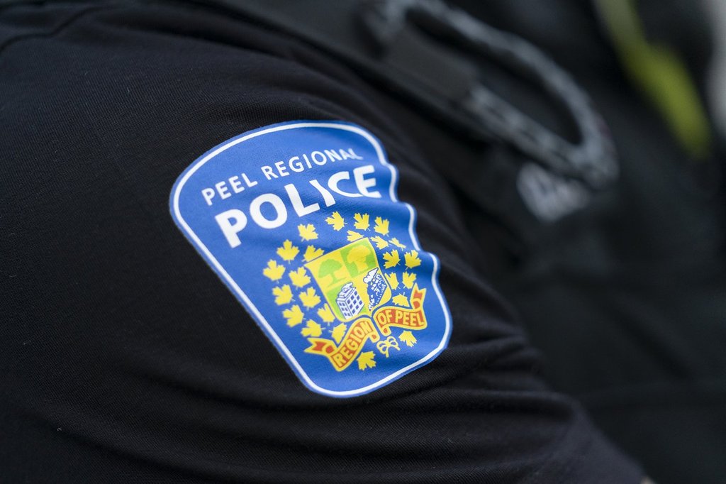 A Peel Police shoulder patch is seen in Mississauga, Ont., on July 1, 2023.