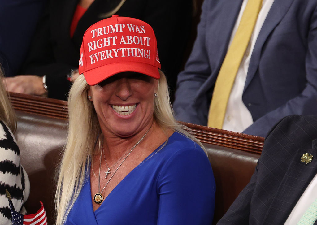 Rep. Marjorie Taylor Greene (R-GA) attends U.S. President Donald Trump's address to a joint session of Congress at the U.S. Capitol on March 04, 2025 in Washington, DC.