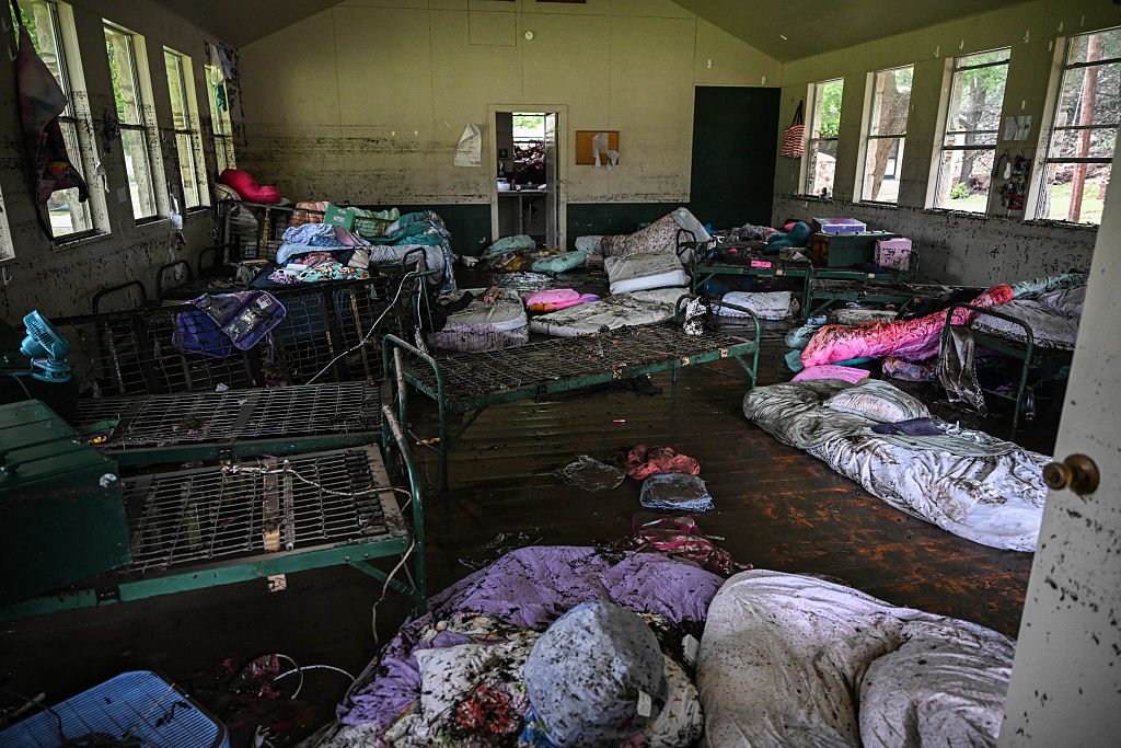 A view inside of a cabin at Camp Mystic, the site of where at least 20 girls went missing after flash flooding in Hunt, Texas, on July 5, 2025.