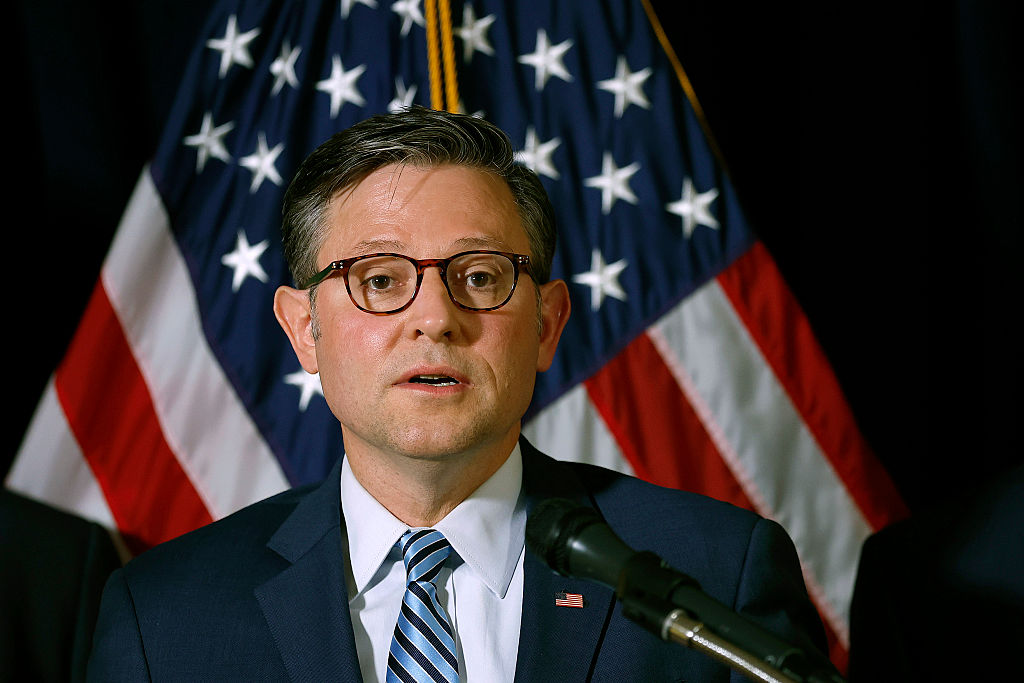 Speaker of the House Mike Johnson (R-LA) speaks at a press conference following a House Republican conference meeting on Capitol Hill on July 15, 2025 in Washington, DC.