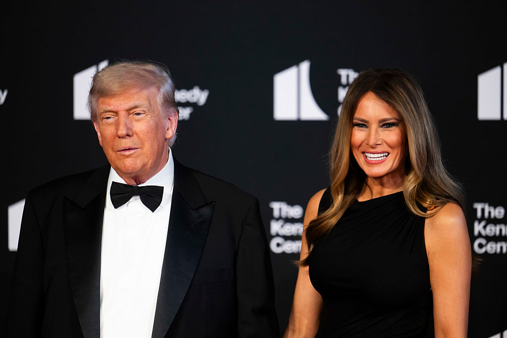 President Donald Trump and First Lady Melania Trump arrive for a showing of Les Misérables at the Kennedy Center on June 11, 2025 in Washington, DC.