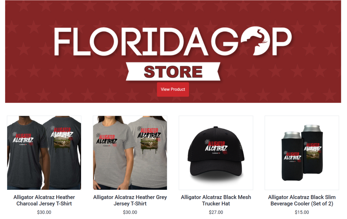 A screengrab of some of the "Alligator Alcatraz" merchandise being sold by the Florida GOP Store.