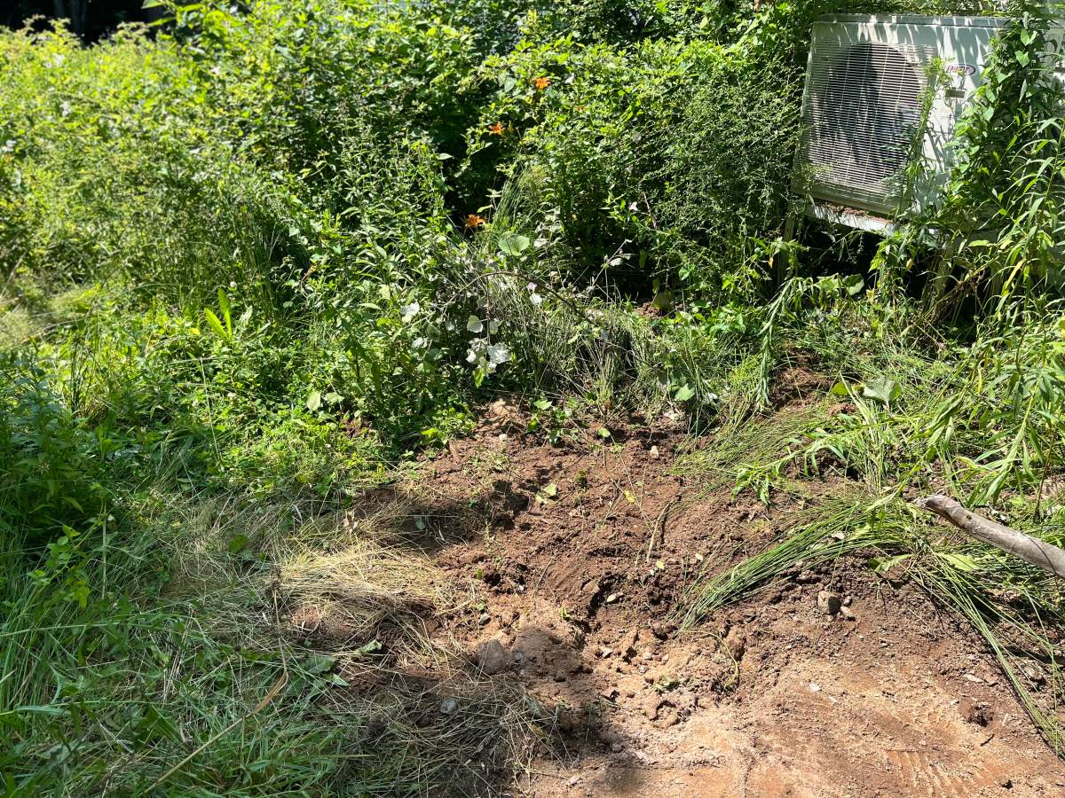 The spot where a live grenade was detonated in the backyard of a Dartmouth home.