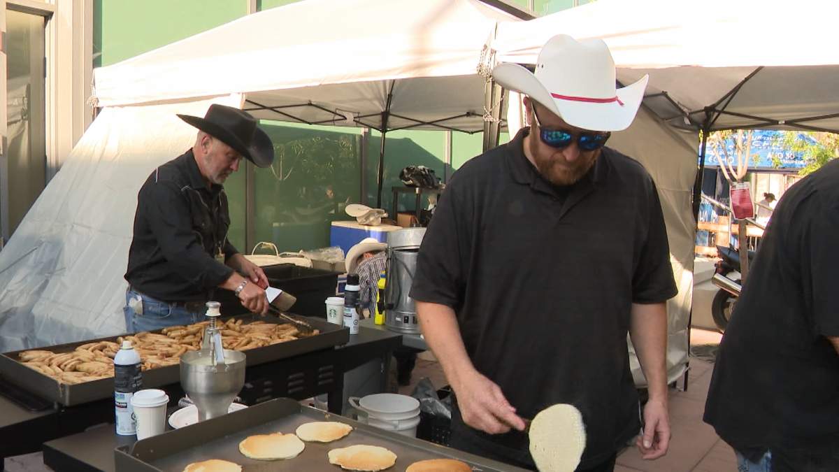 The traditional 'First Flip' pancake breakfast that took place Thursday morning on the Stephen Avenue Mall, mark the official start of Stampede season in the city.
