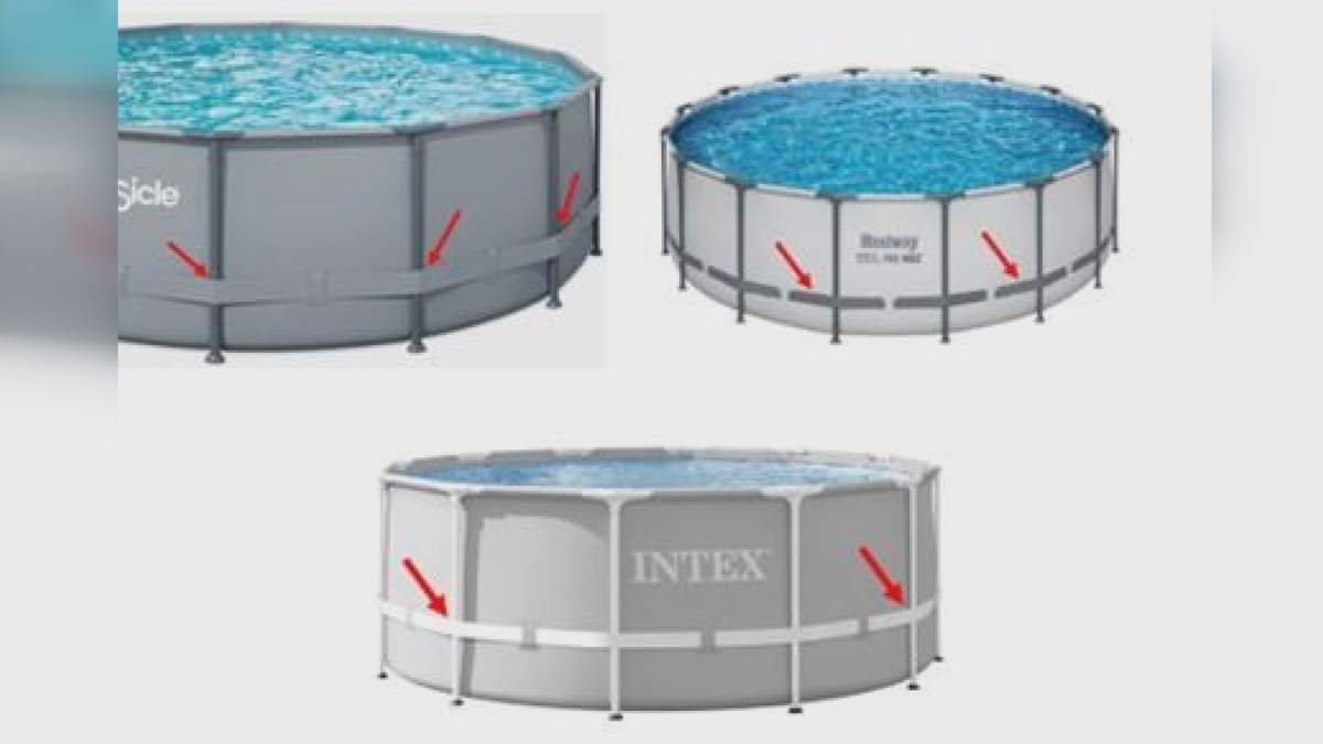 An image provided by Health Canada shows where compression straps are located on three models of above-ground pools that have been recalled.