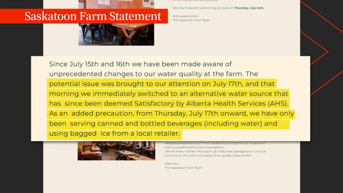 A statement, posted on social media suggests that "unprecedented changes" to the water system at the Saskatoon farm may be behind the illness outbreak.