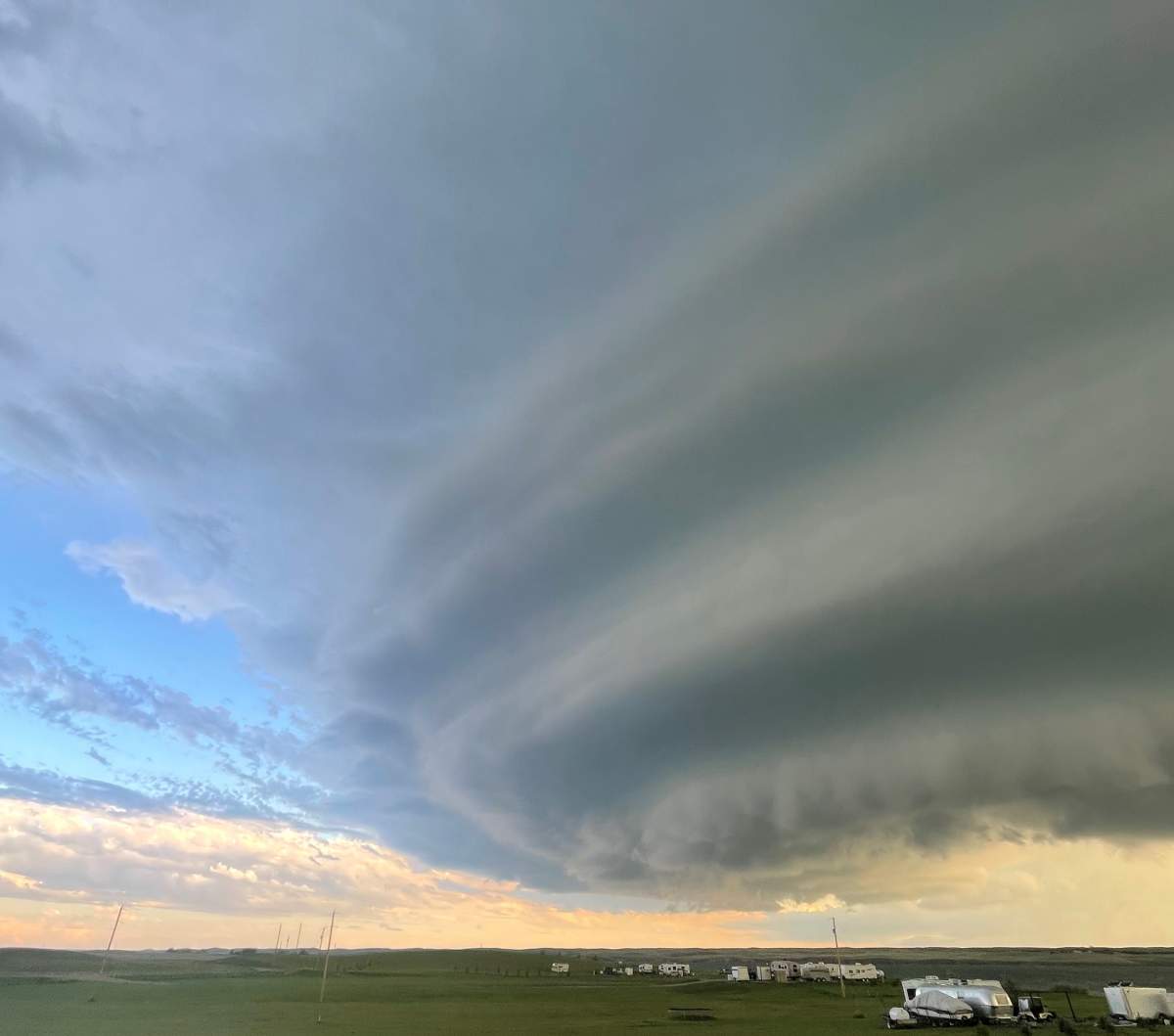 A huge storm cell that moved through the Milo, Ab. area, about 90 minutes southeast of Calgary on Sunday.