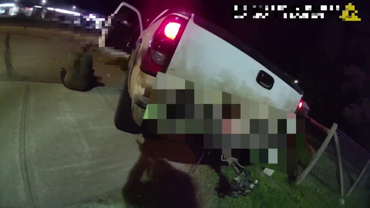RCMP body-worn camera video shows how an arrest in Gibbons on July 29, 2025 led to an RCMP officer from Morinville having to jump into a moving vehicle and seize the keys from suspects trying to flee in a stolen truck.