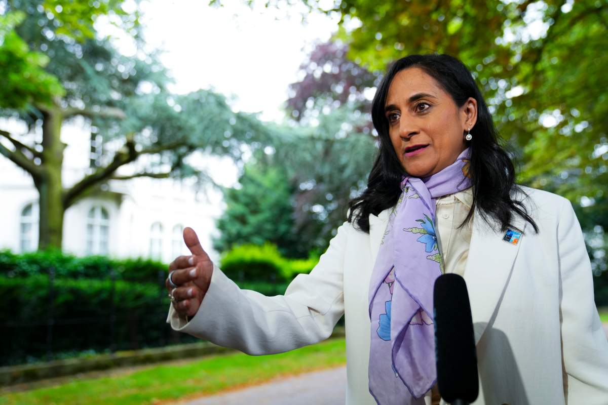 Minister of Foreign Affairs Anita Anand speaks to reporters in The Hague, Netherlands on Tuesday, June 24, 2025.