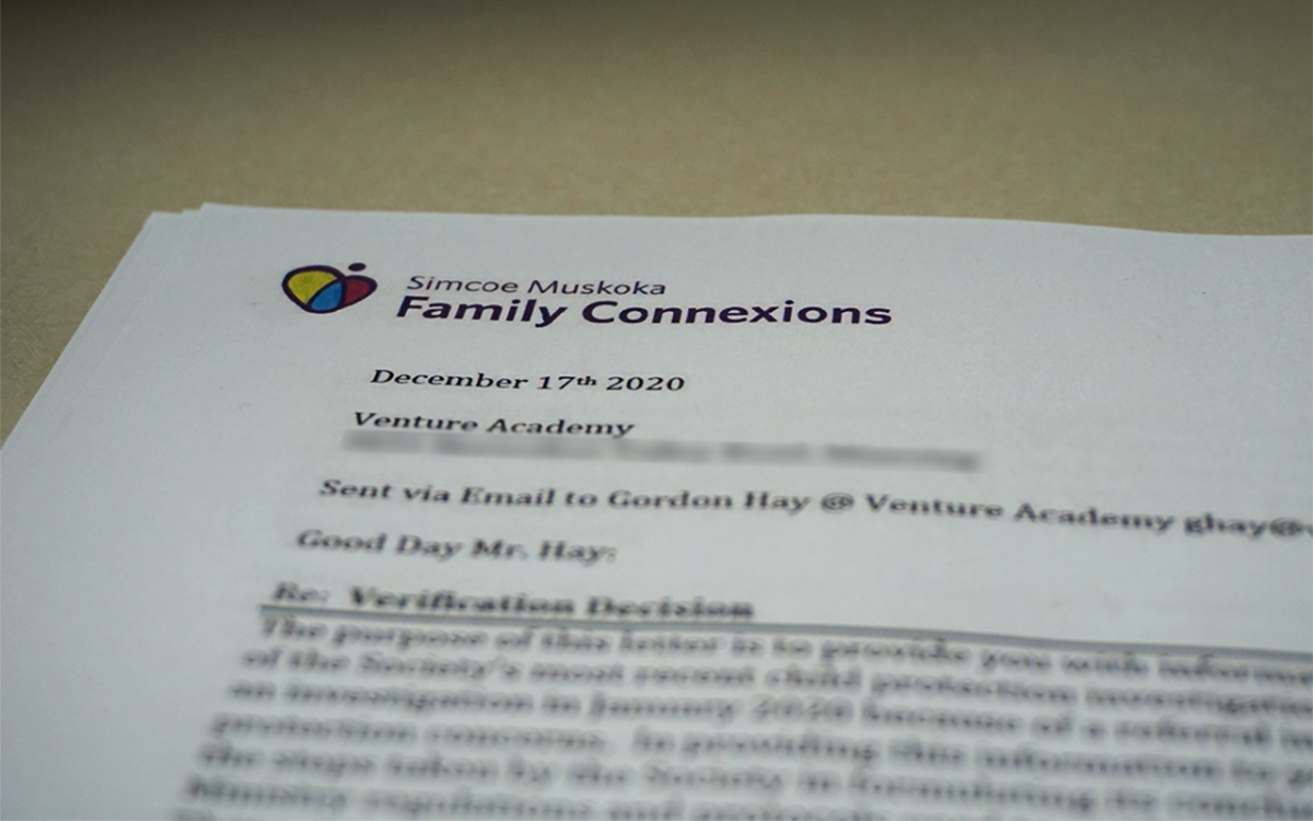 Simcoe Muskoka Family Connexion’s 2020 letter to Venture founder Gordon Hay.