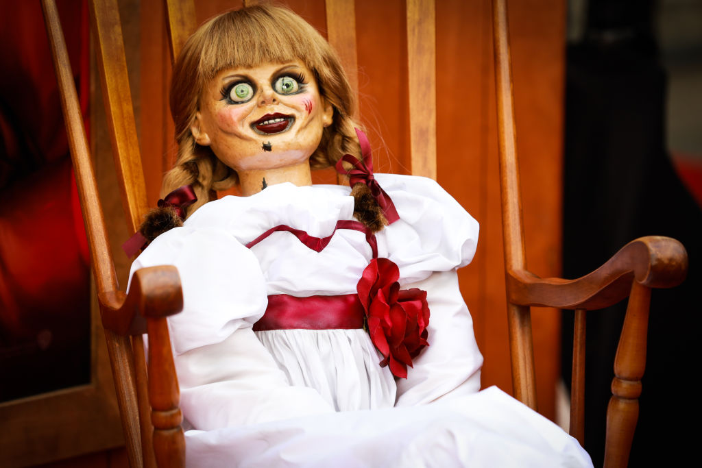 FILE - A doll is seen at the premiere of Warner Bros' "Annabelle Comes Home" at Regency Village Theatre on June 20, 2019 in Westwood, Calif.