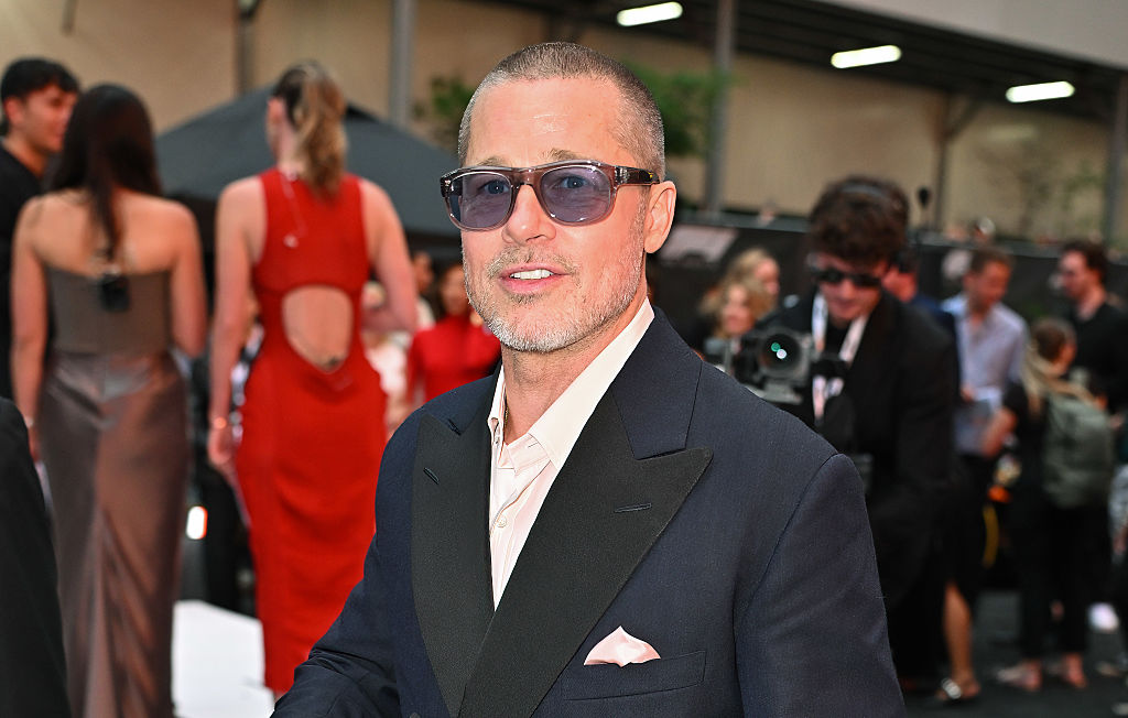 Brad Pitt arrives to the "F1" World Premiere in Times Square on June 16, 2025 in New York City.