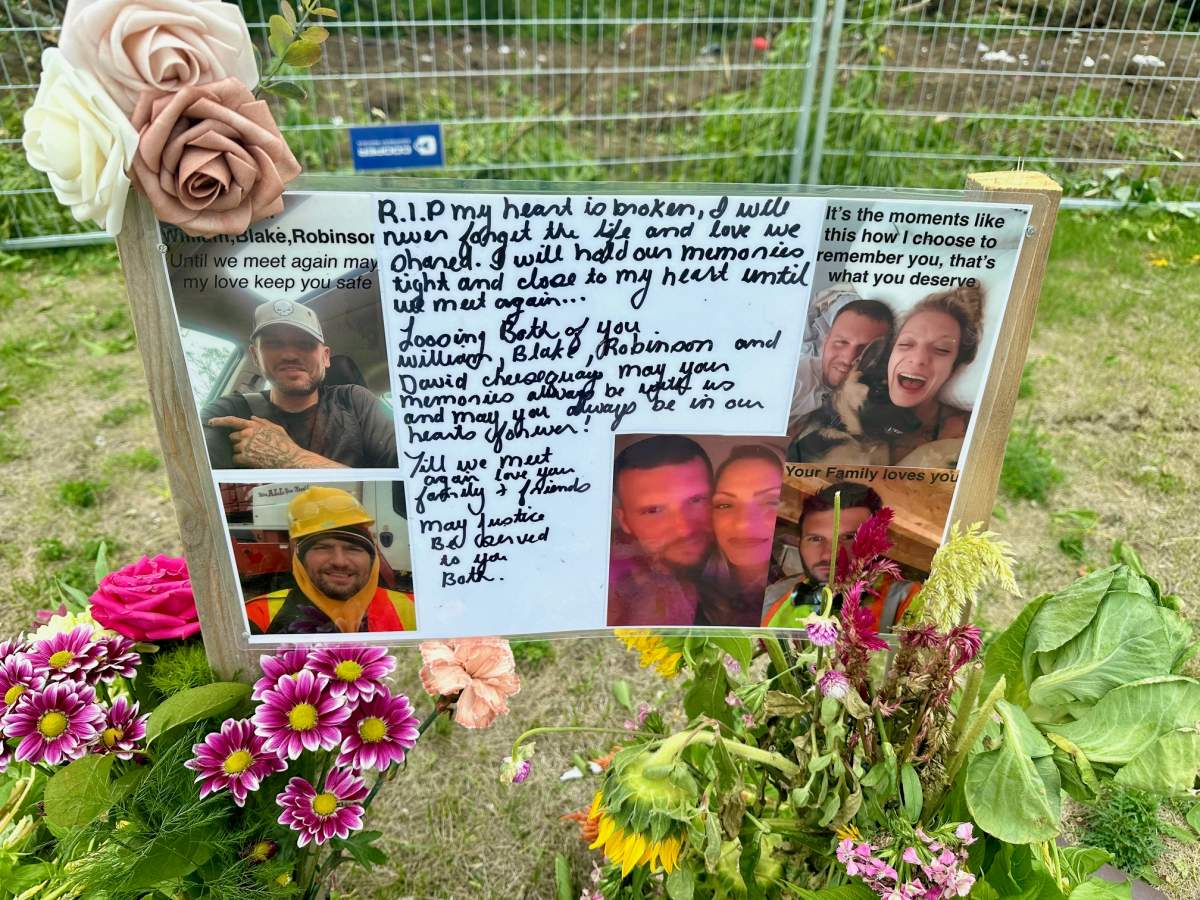 Memorial for two men murdered at Anne Street homeless encampment in Barrie.