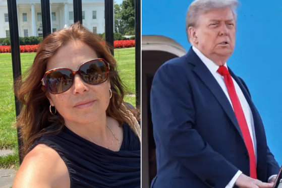 Nathalie Jones (L) was charged after making threats against President Donald Trump (R) on her social media accounts.