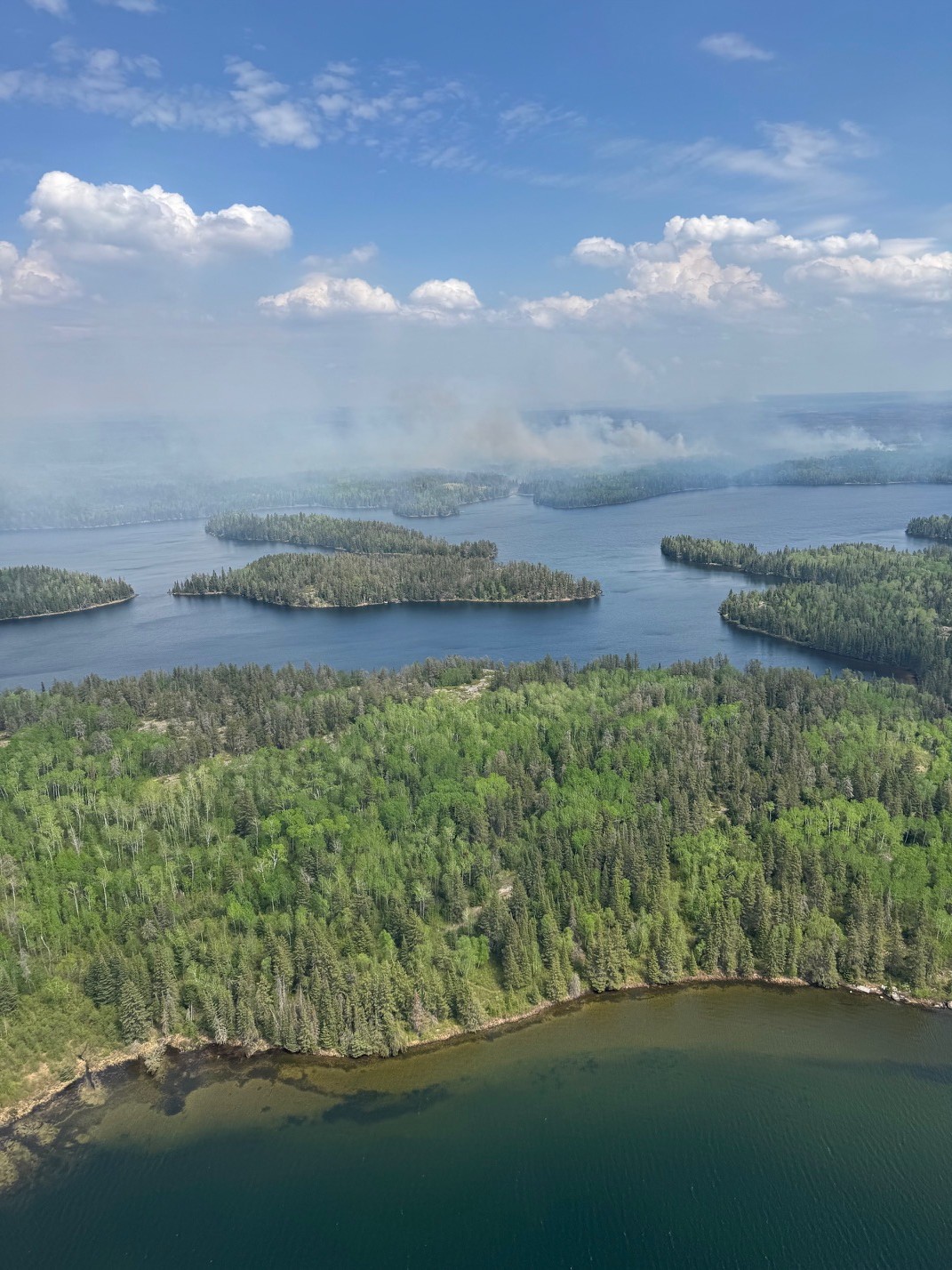 An aerial view of the wildfire along the Manitoba-Ontario border in spring 2025.