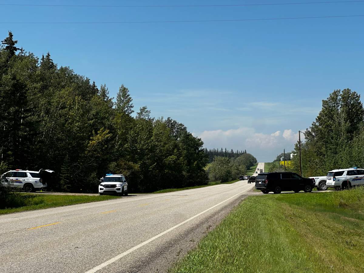 Alberta RCMP are advising residents in an area just northwest of Bowden to "secure their home" while officers track a suspect.