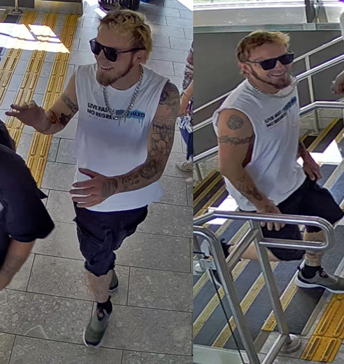 Calgary police have released photos of a man accused of the random assault of another man at the Marlborough CTrain station on July 11, 2025 in hopes someone will be able to identify him.