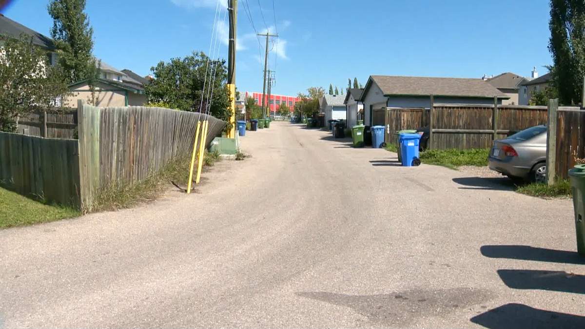 Calgary police said the accident happened Monday evening in this alley in the 600 block of Taradale Drive northeast.