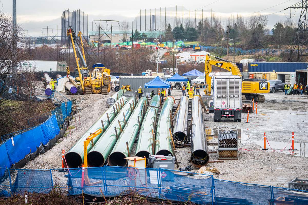 A section of the Trans Mountain Pipeline in Burnaby, B.C. is shown while under construction in 2023.