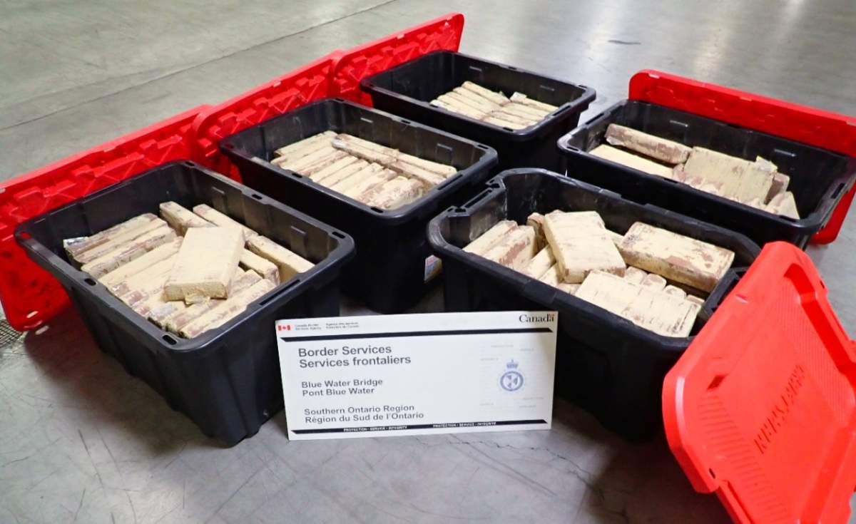 Cocaine seized by the CBSA at the Blue Water Bridge port of entry on August 14, 2025.
