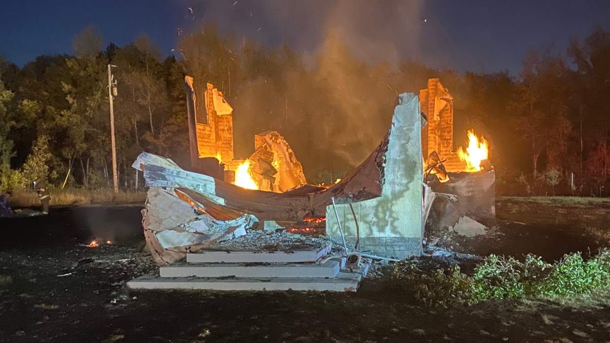 All Saints Ukrainian Orthodox Parish of Bellis, Alta. after the fire in September 2025.