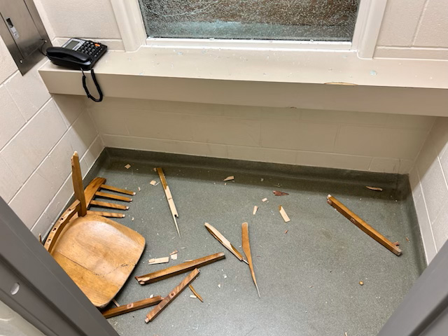 Manitoba RCMP say a suspect caused significant damage to a room at the Steinbach detachment.