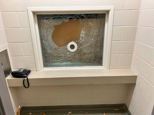 Manitoba RCMP say a suspect behaving erratically caused significant damage to a room at the Steinbach detachment.