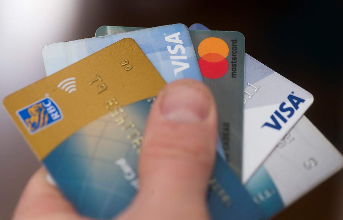 Credit and debit cards are shown in Montreal, Thursday, February 14, 2019.