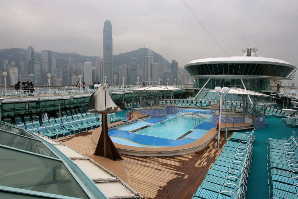 Swimming pool deck of Asia's largest cruise ship Royal Caribbean International's Rhapsody of the Seas arrives in town. 15 JANUARY 2008.