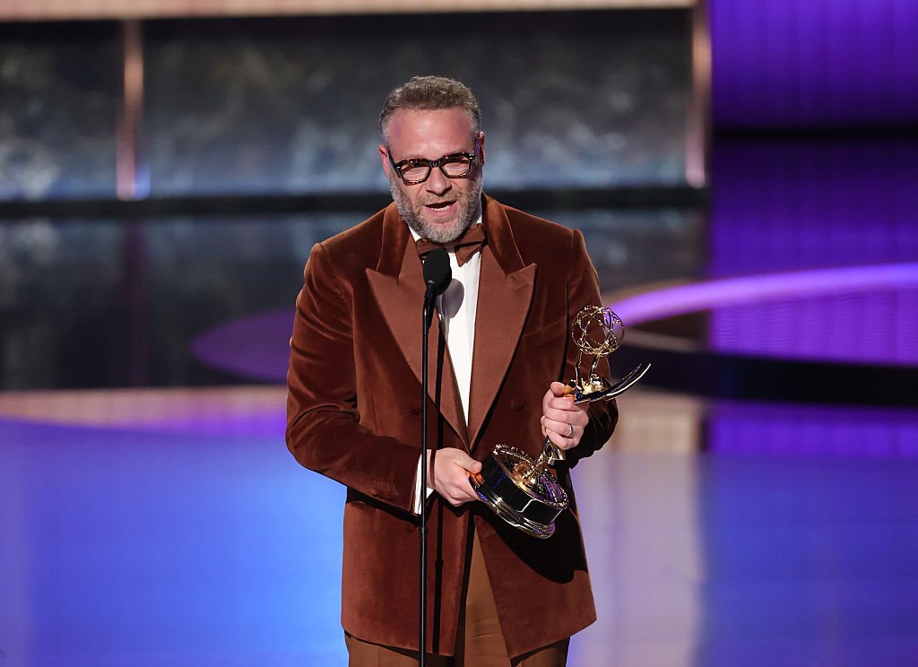 Seth Rogen accepts the Outstanding Lead Actor in a Comedy Series award for 'The Studio' onstage during the 77th Primetime Emmy Awards at Peacock Theater on September 14, 2025 in Los Angeles, California.