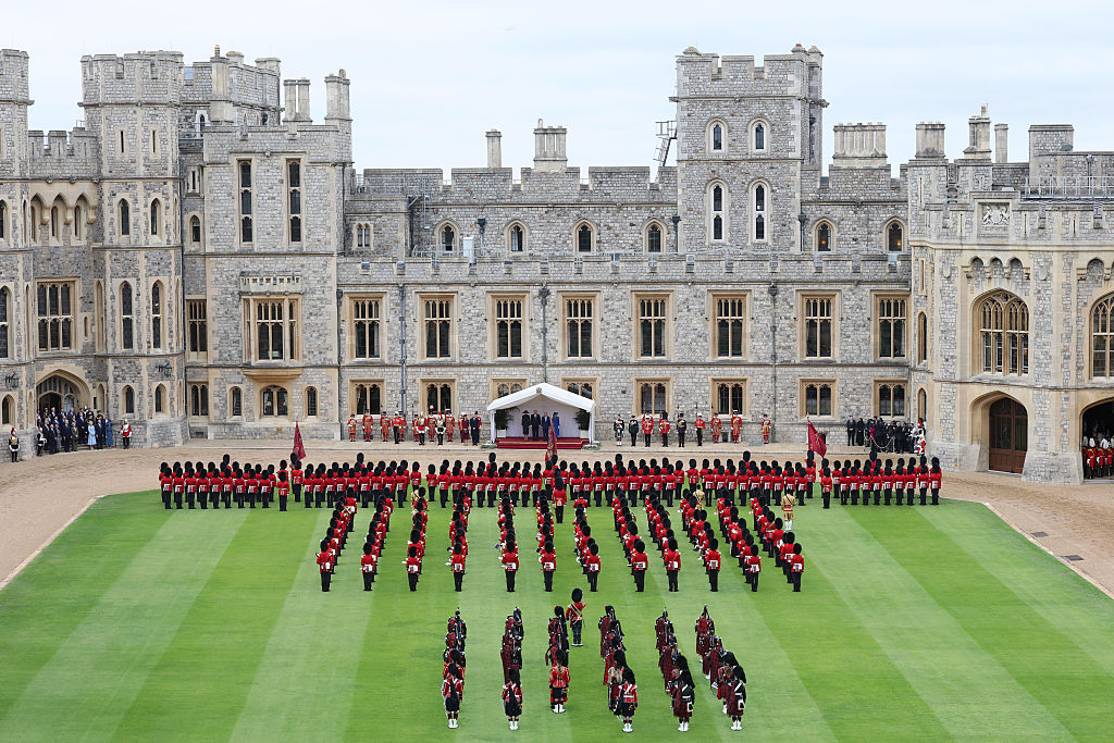 Catherine, Princess of Wales, Prince William, Prince of Wales, First Lady Melania Trump, U.S. President Donald Trump, King Charles III and Queen Camilla during the State visit by the President of the United States of America at Windsor Castle on September 17, 2025 in Windsor, England.