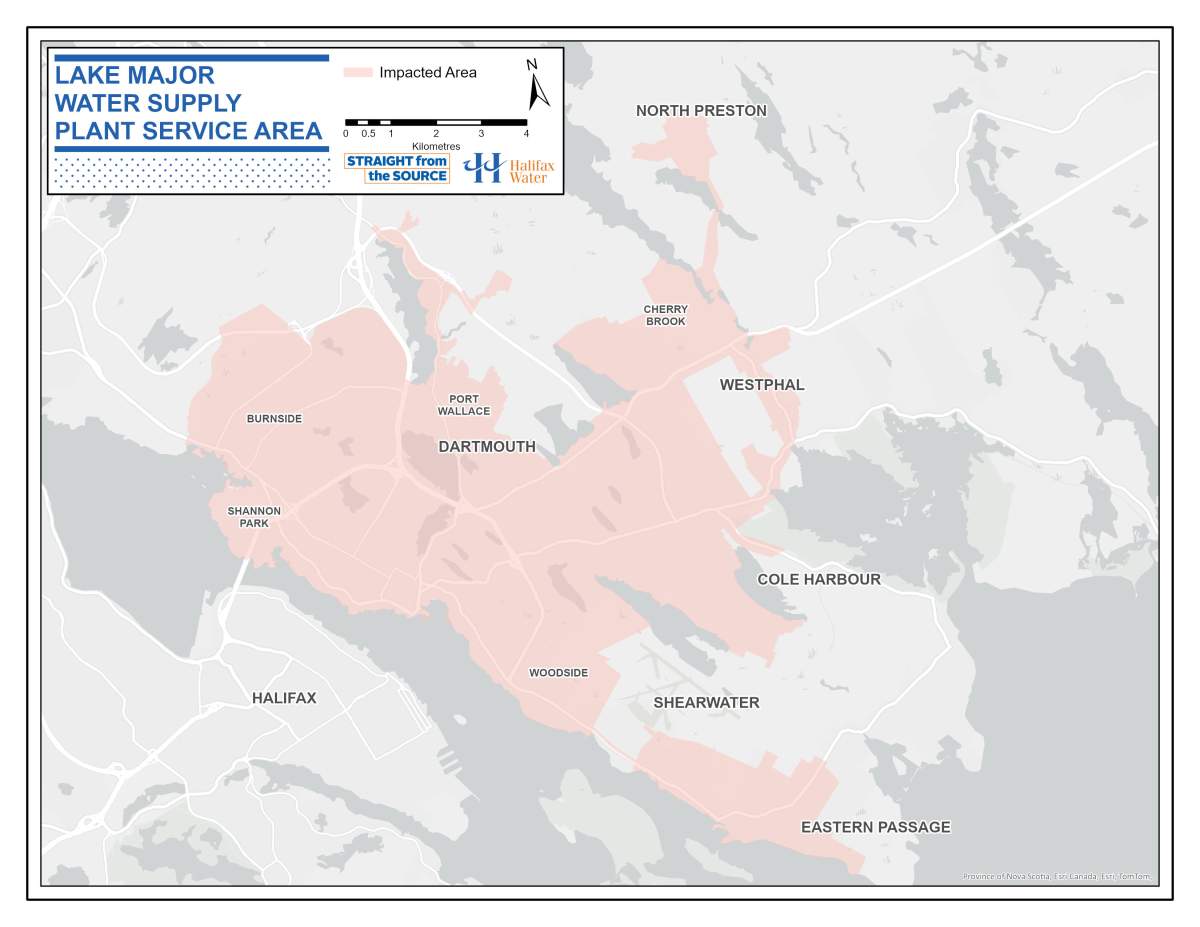 A map of areas covered by the Lake Major water supply plant from Halifax Water.