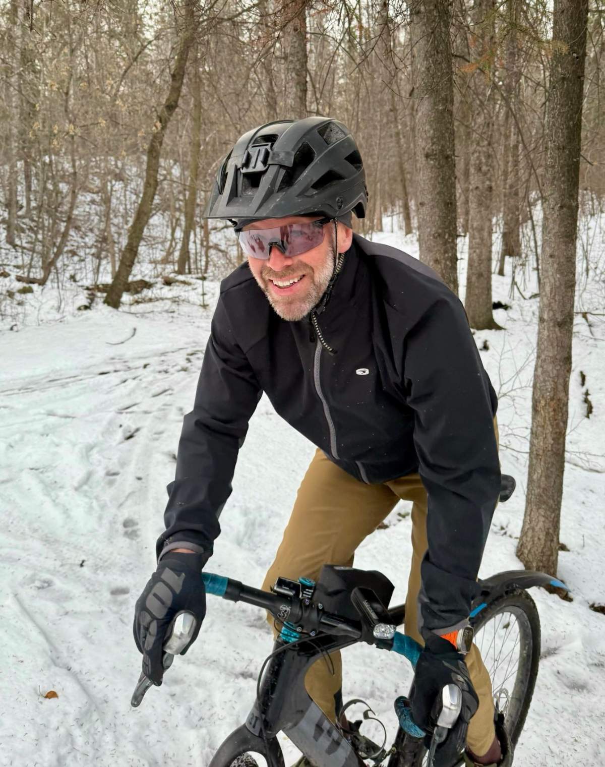 Edmonton's Dr. Darren Markland mountain biking in the city in the winter of 2025.