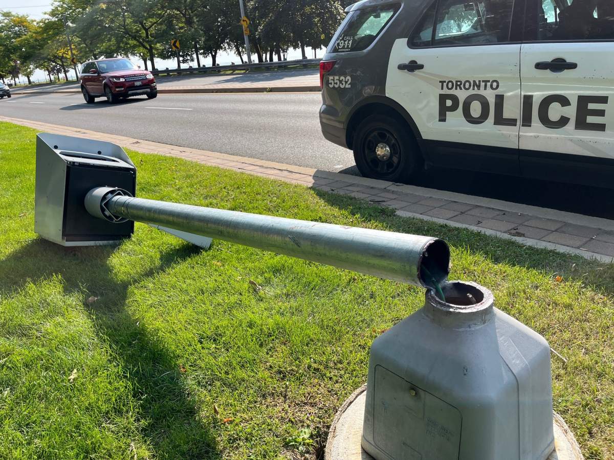 Vandalized speed camera at Lakeshore and Woodbine