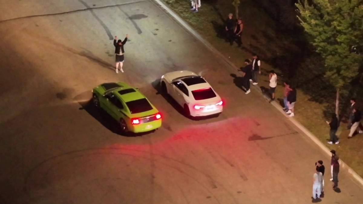 Drone video of street racing on 129 Avenue, near 170 Street, in an industrial area of the city’s northwest on Sunday, Sept. 21, 2025.