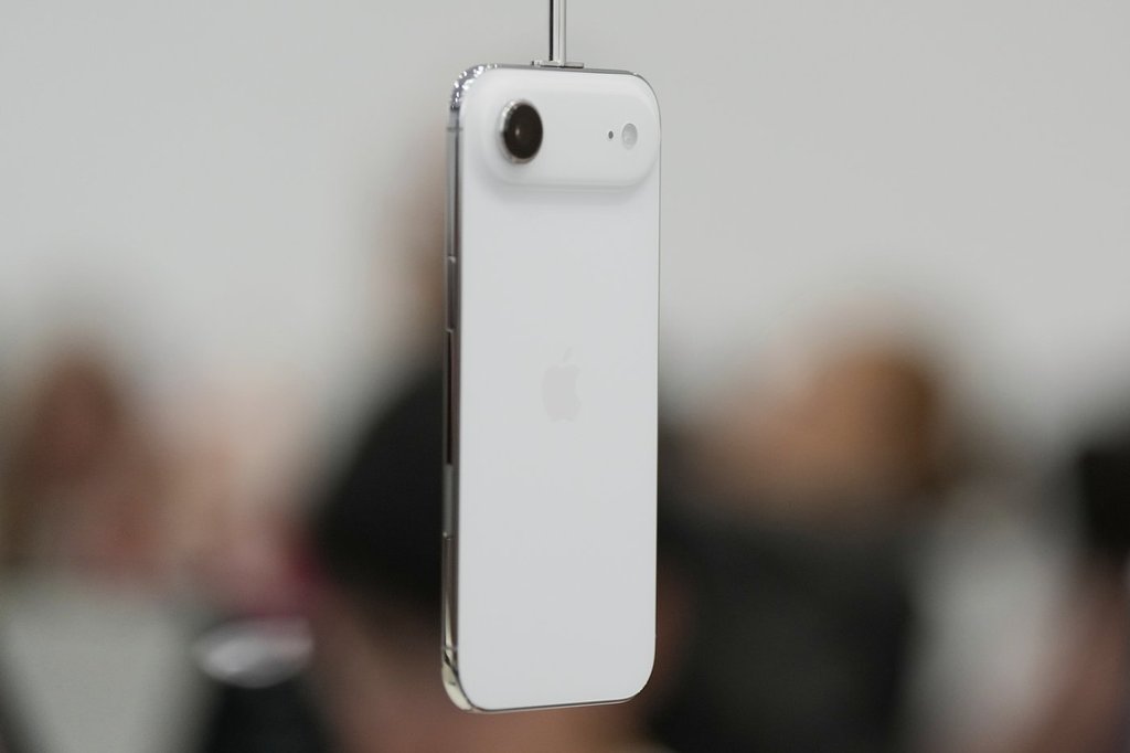 The iPhone Air is displayed during an announcement of new products at Apple Park on Tuesday, Sept. 9, 2025, in Cupertino, Calif. (AP Photo/Godofredo A. Vásquez)