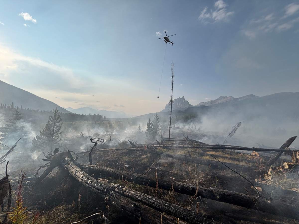 Fire crews from Parks Canada attacked the fire from both the air and the ground after it broke out in the Moose Meadows area on Saturday afternoon.