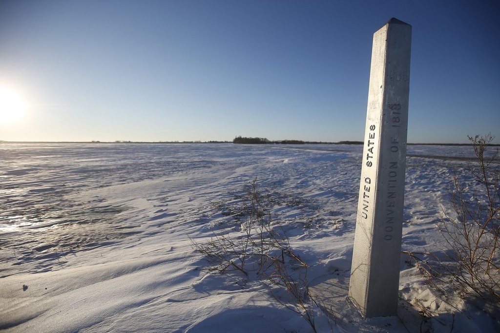 A border marker is shown just outside of Emerson, Man. on Thursday, January 20, 2022. THE CANADIAN PRESS/John Woods.