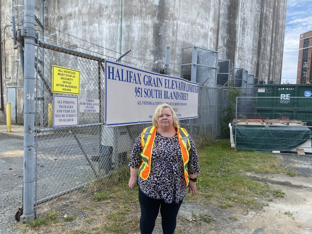 Kim Batherson, general manager of Halifax Grain Elevator Limited, shown outside the facility at the Port of Halifax on Wednesday Aug. 20, 2025. THE CANADIAN PRESS/Keith Doucette.