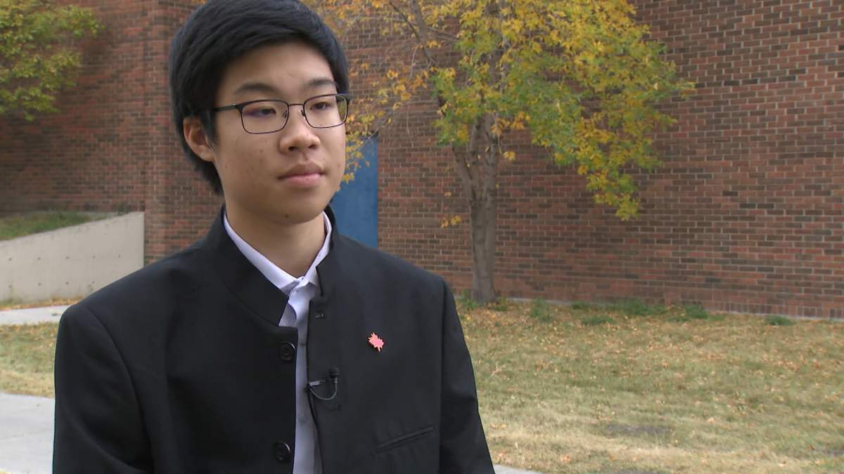 Evan Li is the grade 12 student at Winston Churchill high school in Calgary, who had his mic cut off when he tried to ask a question about the teachers strike at the Alberta Next town hall in Calgary on Monday evening.