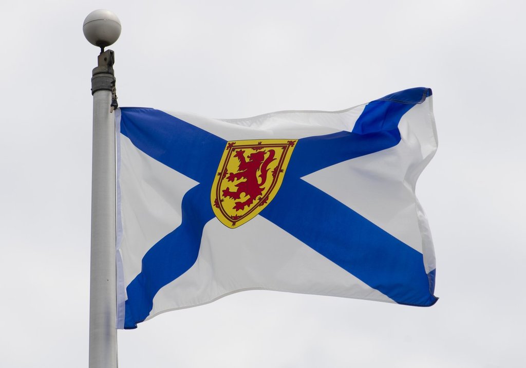 Nova Scotia's provincial flag flies on a flag pole in Ottawa,  Friday July 3, 2020. THE CANADIAN PRESS/Adrian Wyld.