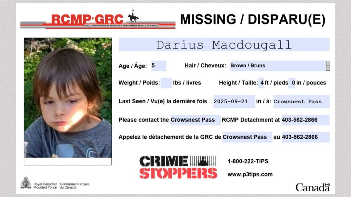 RCMP have issued a photo of 5-year-old Darius Macdougall and are asking the public to keep an eye out for him, but they are also asking people to stay away from the area where the boy went missing on Sunday, to give professional search and rescue experts room to work.
